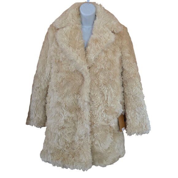 Faux Fur Reversible Jacket Beige & Cream boho cottagecore peasant mob wife - Picture 1 of 7